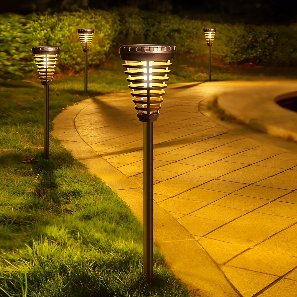 Multi-Ring Solar Torch LED Pathway Light in Durable Black Finish