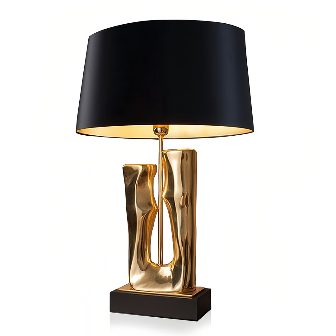 Elegant Gold and Black Sculptural Table Lamp with Drum Shade for Living Room
