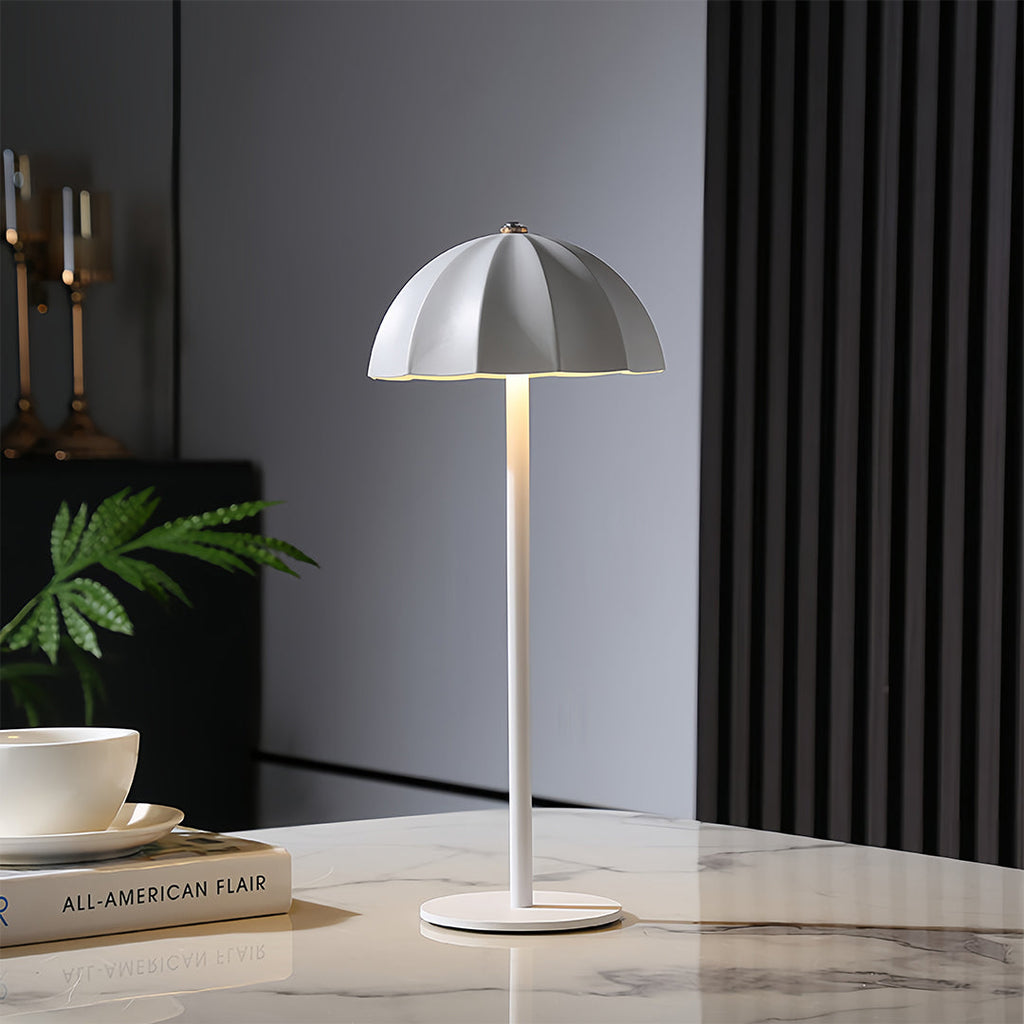 Minimalist White Metal Mushroom Table Lamp, Cordless & Rechargeable for Home