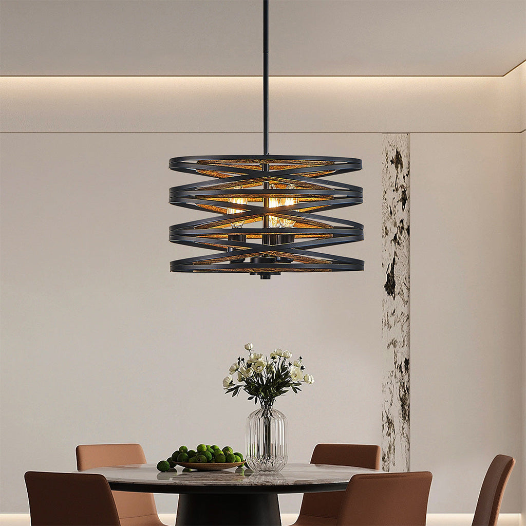 Industrial Black Iron Drum Pendant Light for Kitchen or Dining Room