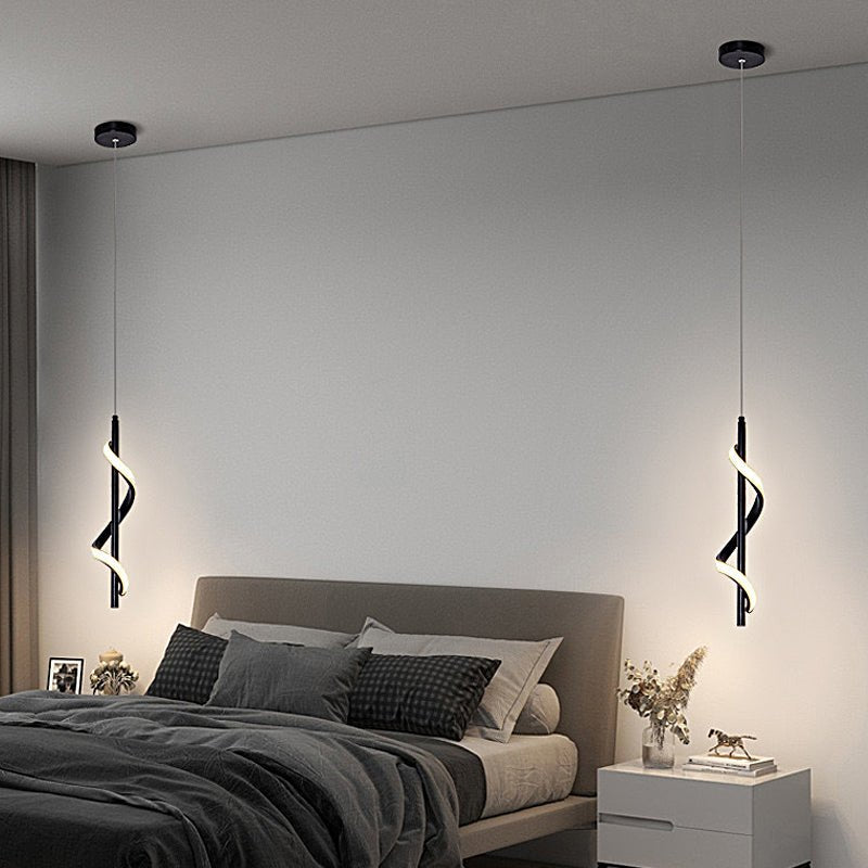 Black Modern LED Wall Lamp with Spiral Dimming for Living Room Decor