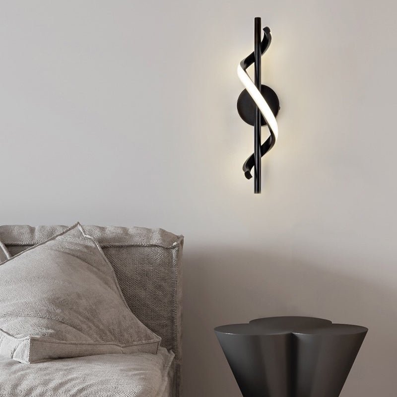 Black Modern LED Wall Lamp with Spiral Dimming for Living Room Decor