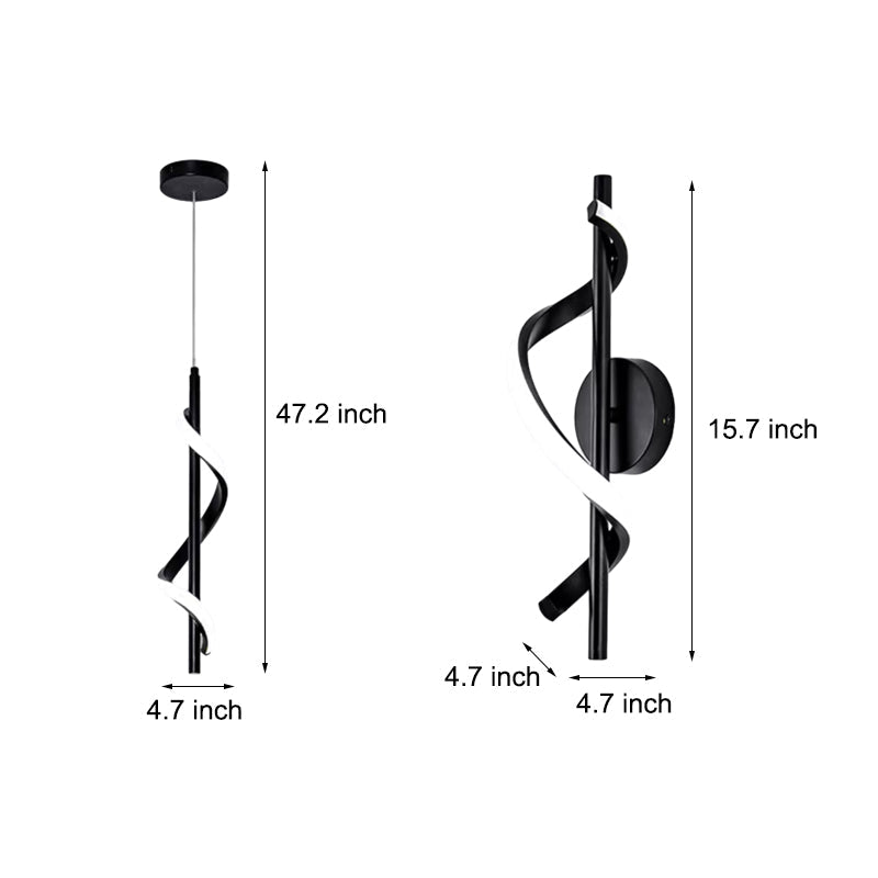 Black Modern Spiral LED Wall Lamp with Three Step Dimming for Living Room