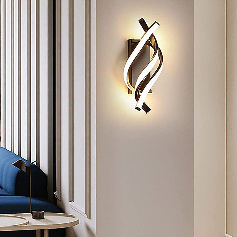 Modern Minimalist Black Metal Spiral LED Wall Sconce for Hallway Decor