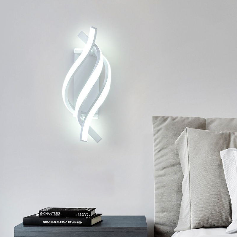 Modern Minimalist White Metal LED Spiral Wall Sconce for Living Room