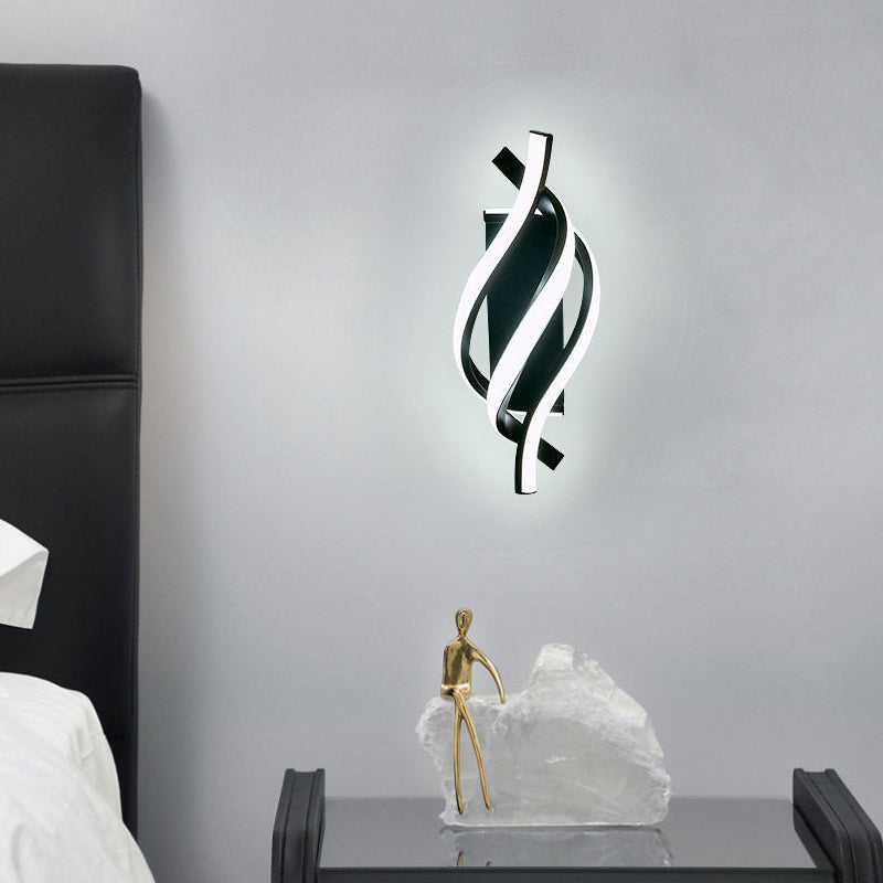 Modern Minimalist Black Metal Spiral LED Wall Sconce for Hallway Decor