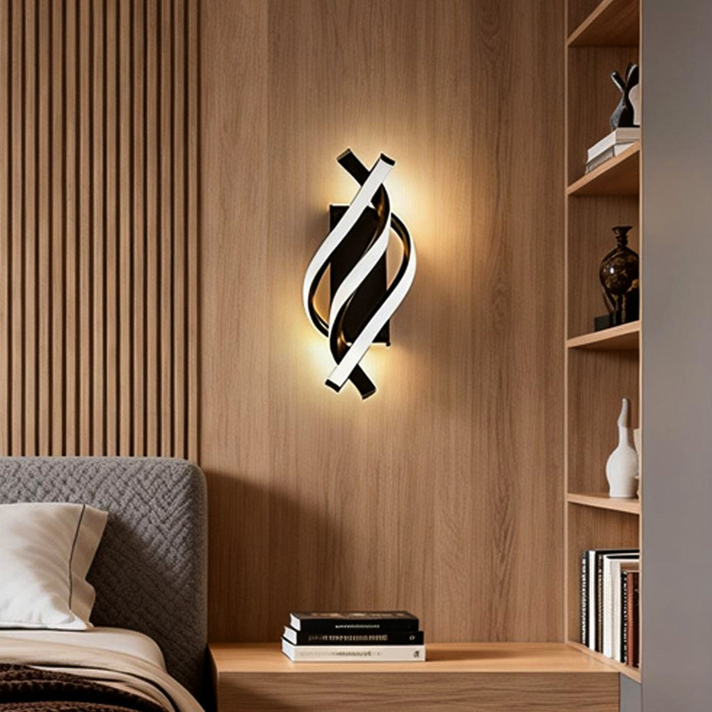 Modern Minimalist Black Metal Spiral LED Wall Sconce for Hallway Decor