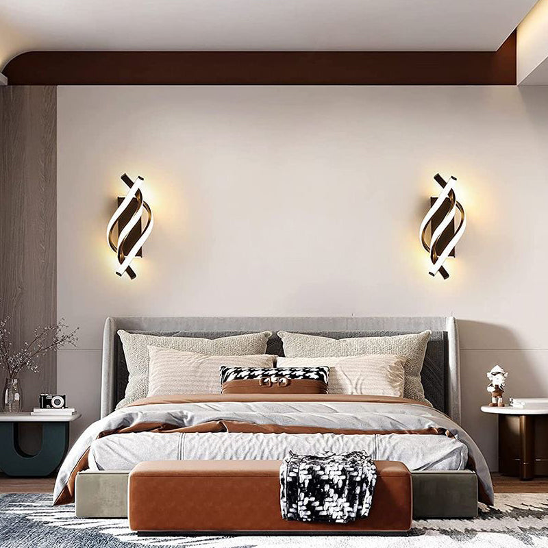 Modern Minimalist Black Metal Spiral LED Wall Sconce for Hallway Decor