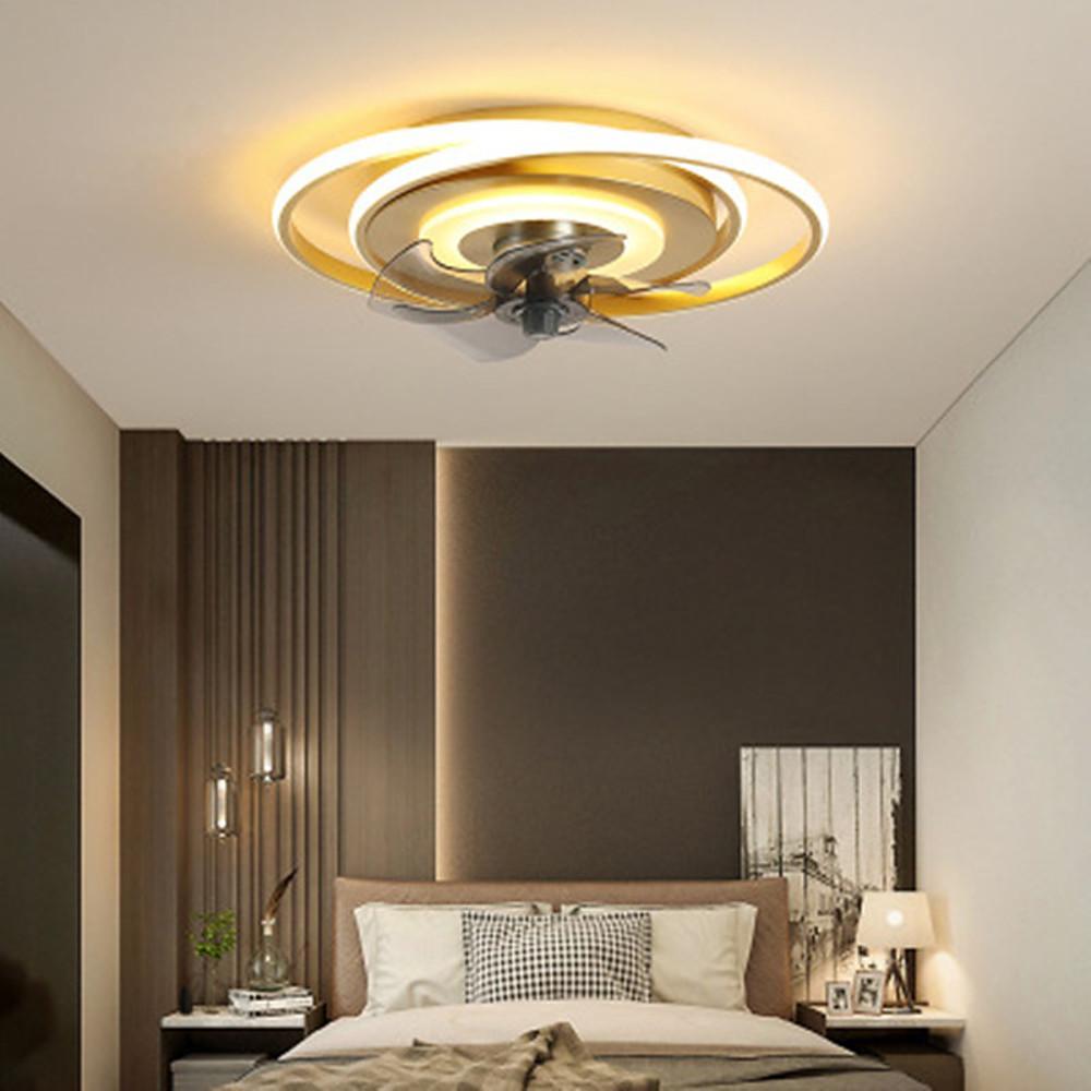 Contemporary Bronze Geometric LED Ceiling Fan for Living Room or Bedroom