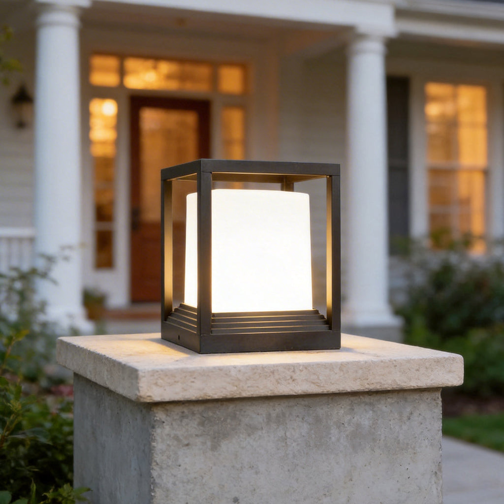 Minimalist Square Waterproof LED Garden Pedestal Light in Sleek Black