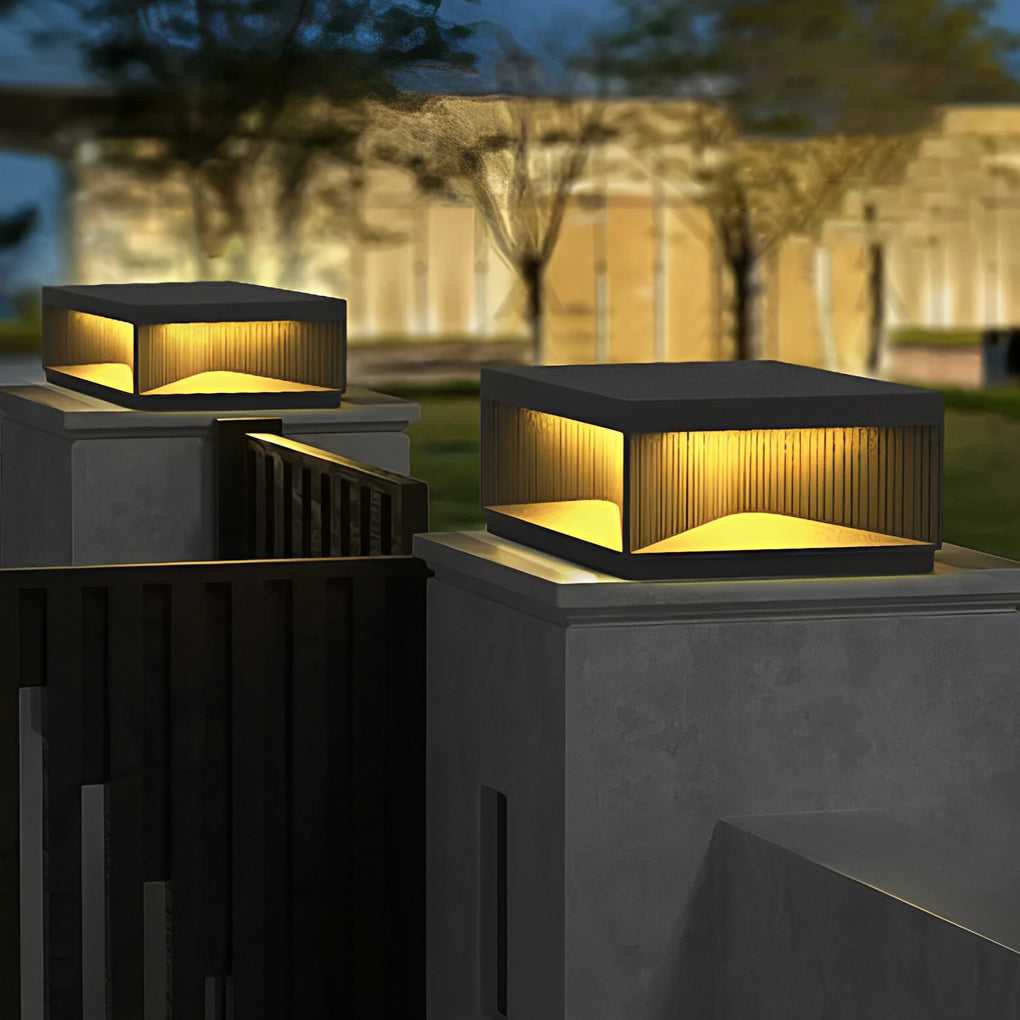 Modern Square LED Outdoor Pillar Light Fixture - Stylish Stripe Design