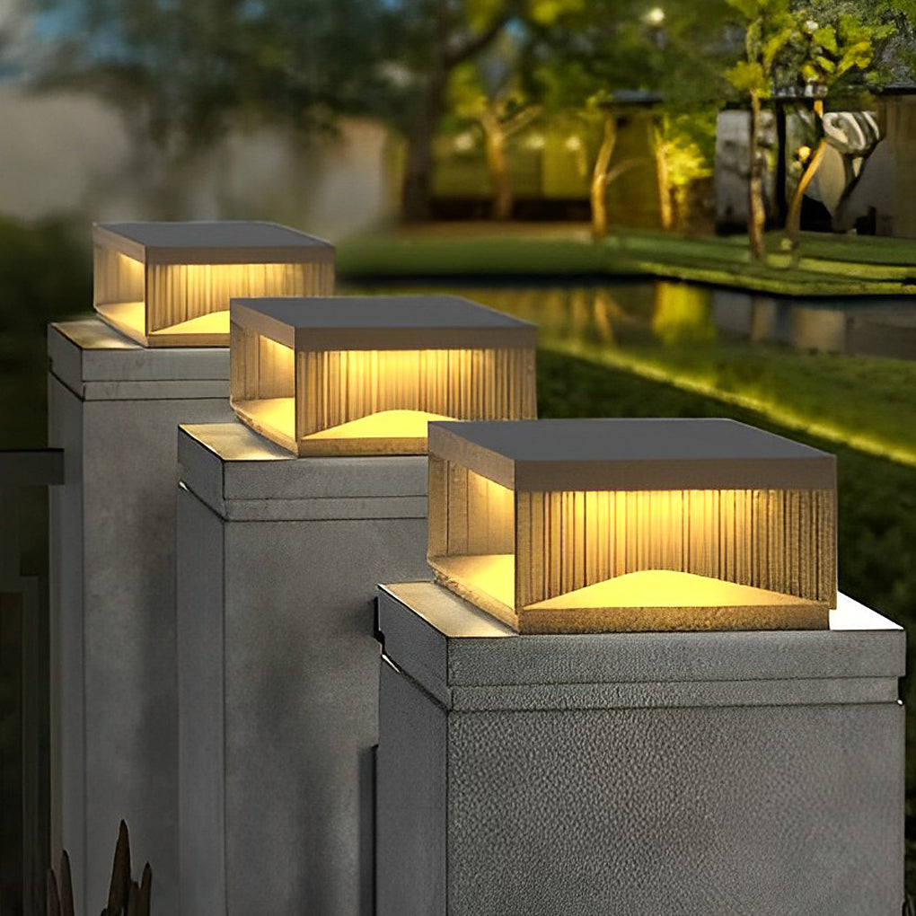 Modern Square LED Outdoor Pillar Light Fixture - Stylish Stripe Design