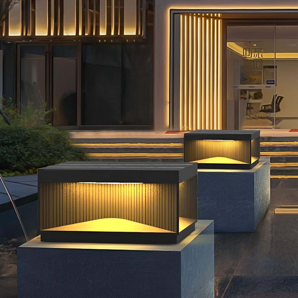 Modern Square LED Outdoor Pillar Light Fixture - Stylish Stripe Design