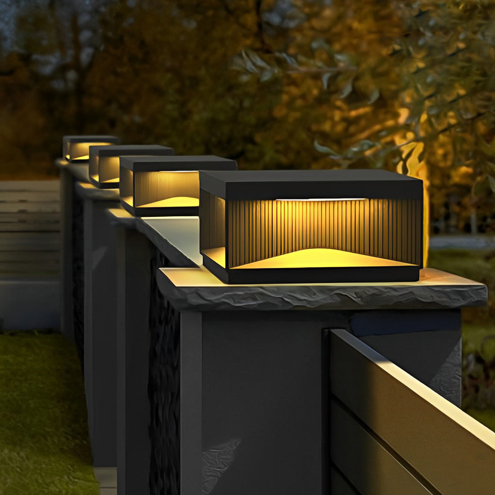 Modern Square LED Outdoor Pillar Light Fixture - Stylish Stripe Design