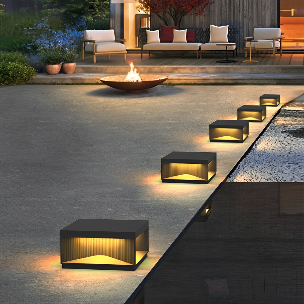 Modern Square LED Outdoor Pillar Light Fixture - Stylish Stripe Design