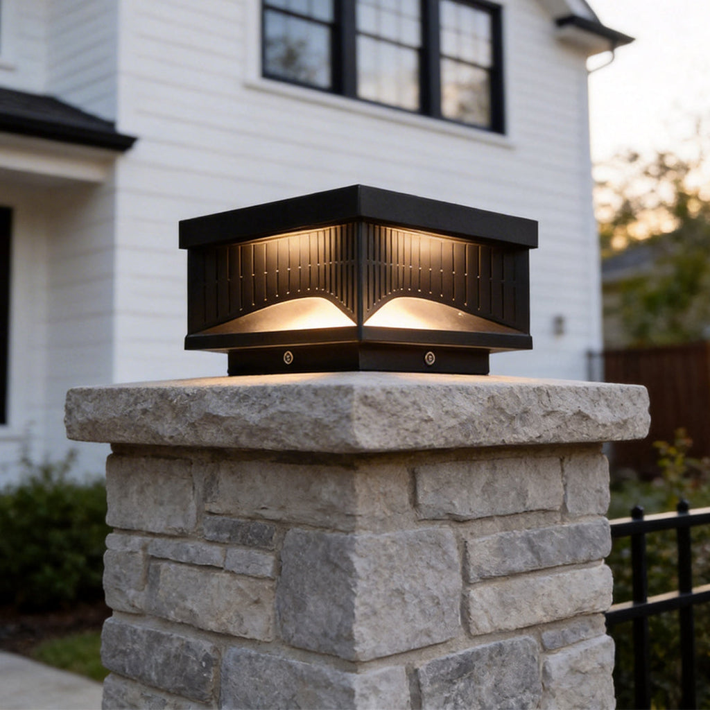 Modern Square LED Outdoor Pillar Light Fixture - Stylish Stripe Design