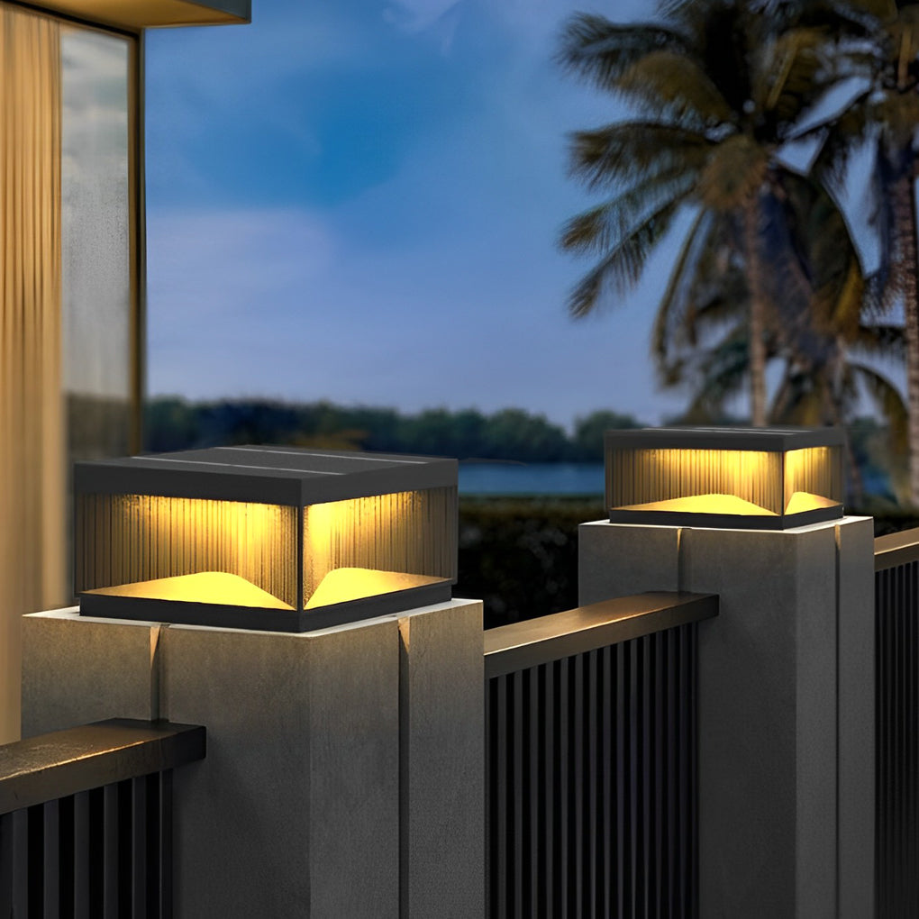 Modern Square LED Outdoor Pillar Light Fixture - Stylish Stripe Design