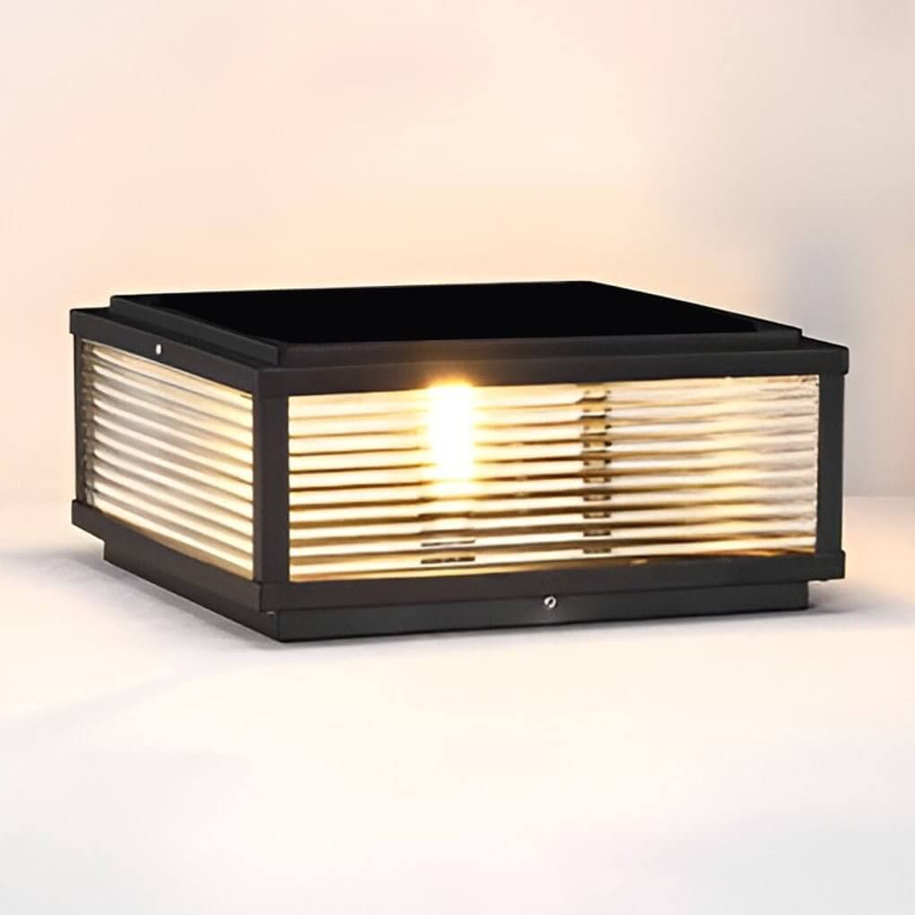 Ribbed Glass Square Pillar Outdoor Metal Lantern Light for Patios