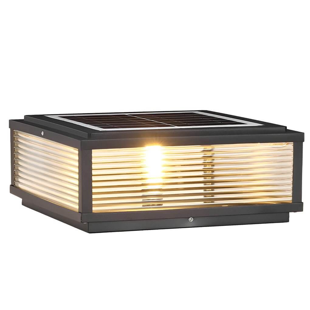 Ribbed Glass Square Pillar Outdoor Metal Lantern Light for Patios