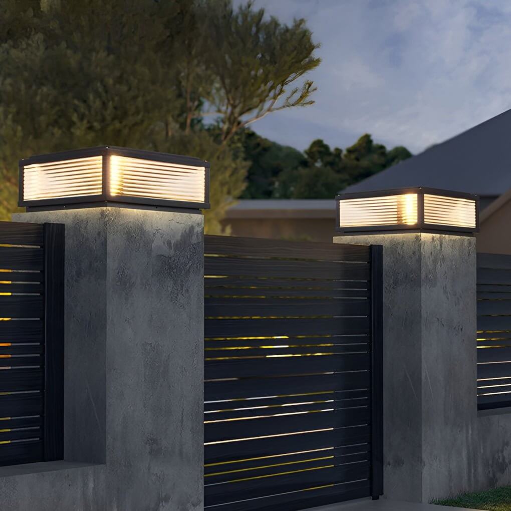 Ribbed Glass Square Pillar Outdoor Metal Lantern Light for Patios