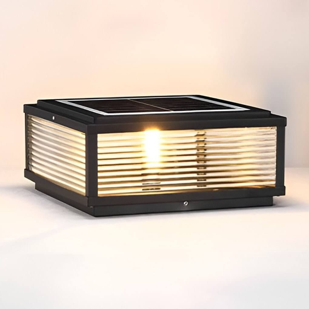 Ribbed Glass Square Pillar Outdoor Metal Lantern Light for Patios