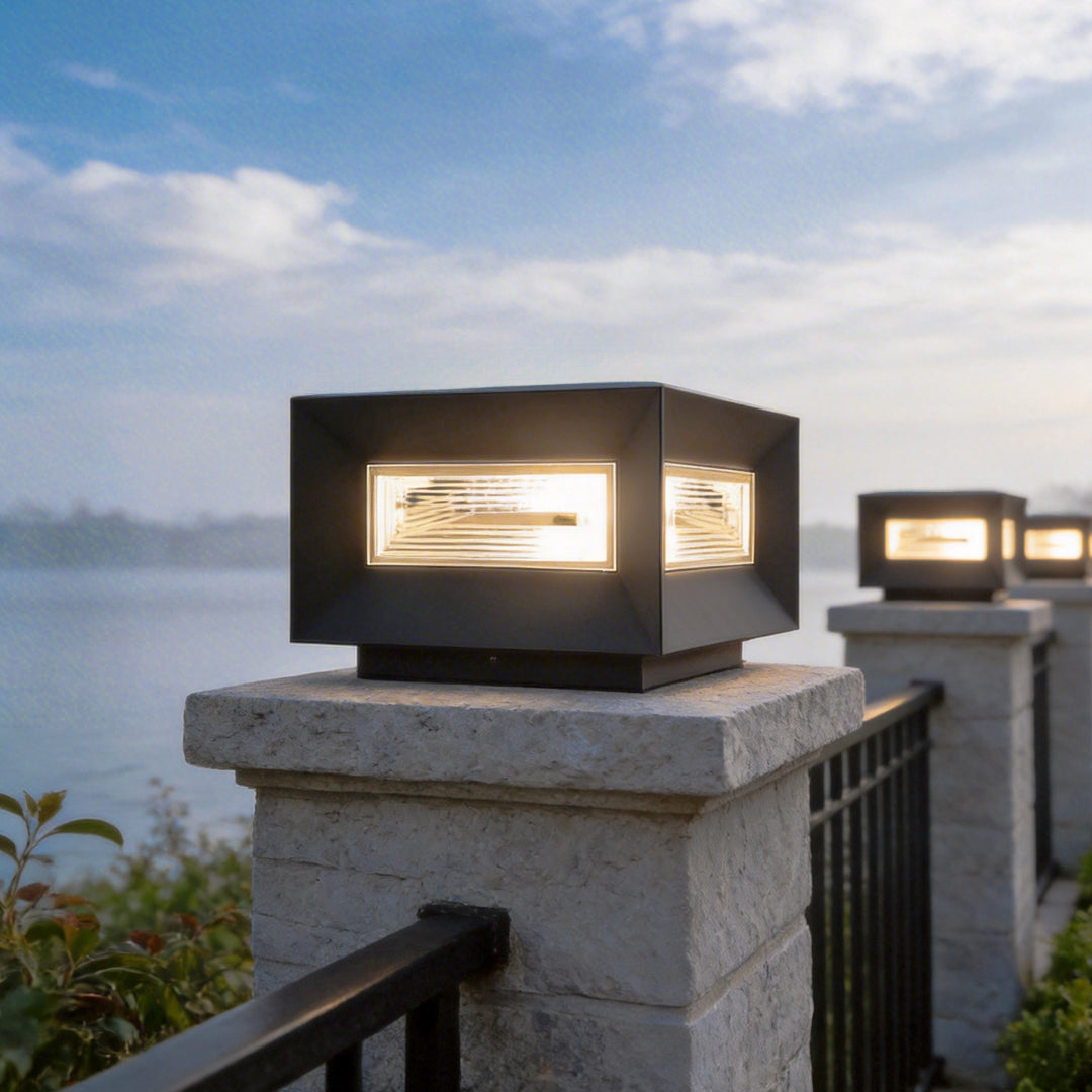 Modern White Square LED Solar Pillar Lights for Outdoor Fence Decor