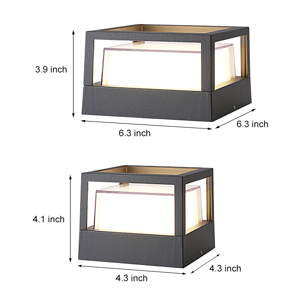 Modern Black Square Pillar Outdoor Lamp with Double-Layered Light Blocking