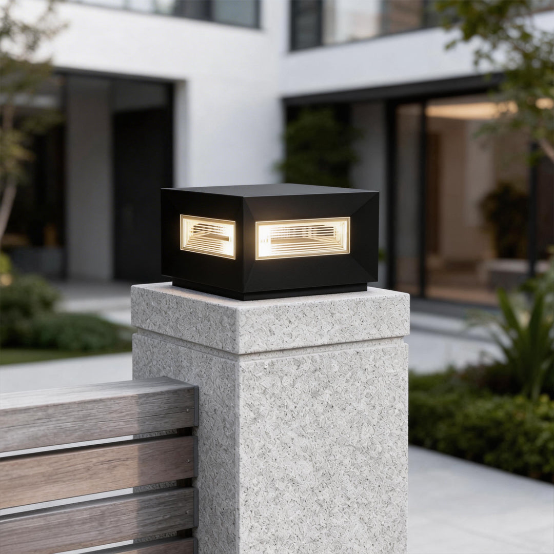 Modern White Square LED Solar Pillar Lights for Outdoor Fence Decor