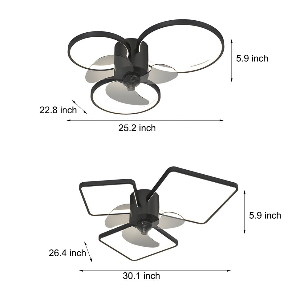 Modern White Square and Round LED Ceiling Fan Light for Living Room