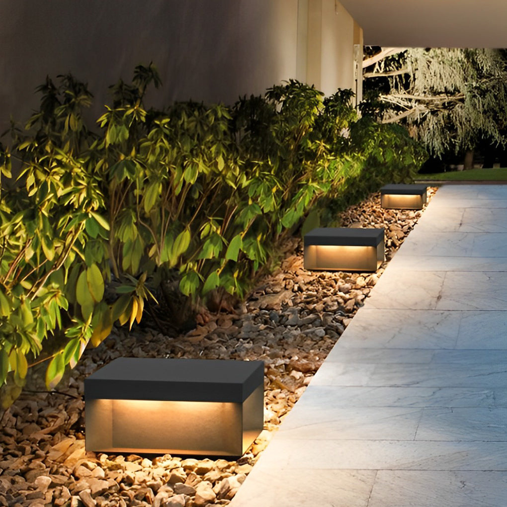 Industrial Black Square LED Solar Deck Lights for Outdoor Landscape Use