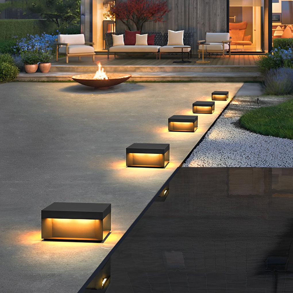 Industrial Black Square LED Solar Deck Lights for Outdoor Landscape Use