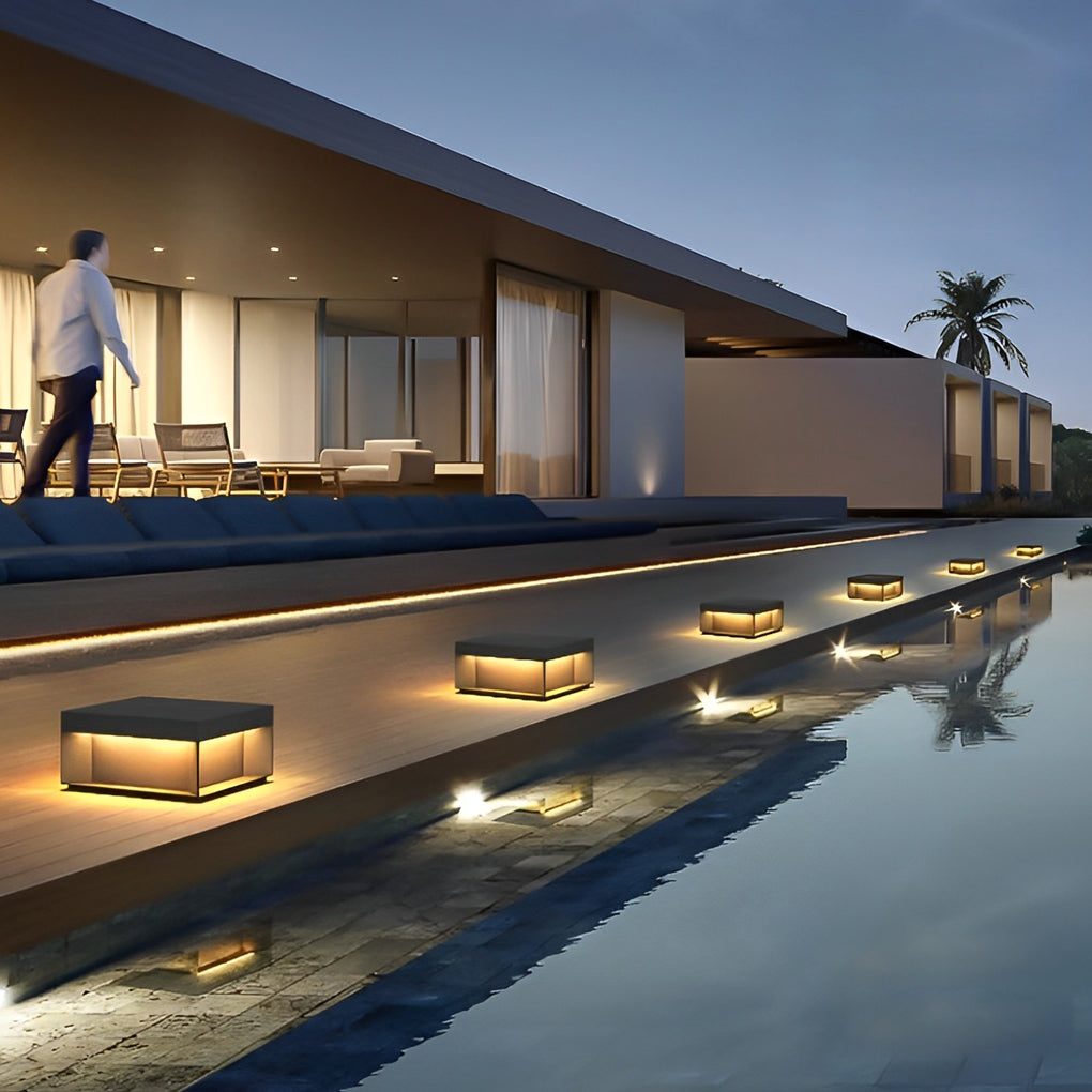 Industrial Black Square LED Solar Deck Lights for Outdoor Landscape Use