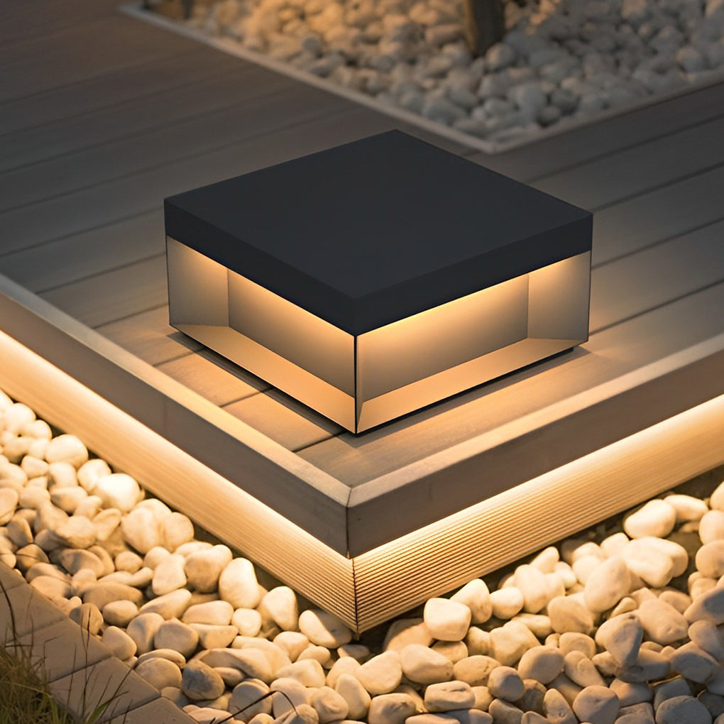 Industrial Black Square LED Solar Deck Lights for Outdoor Landscape Use