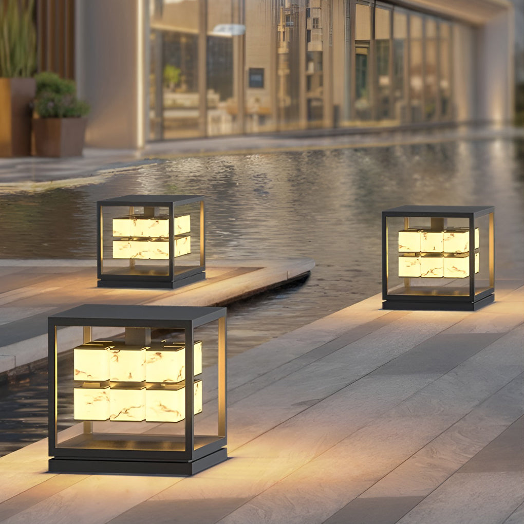 Stylish Square Metal Brick Pillar Solar Light - Waterproof Outdoor Lighting