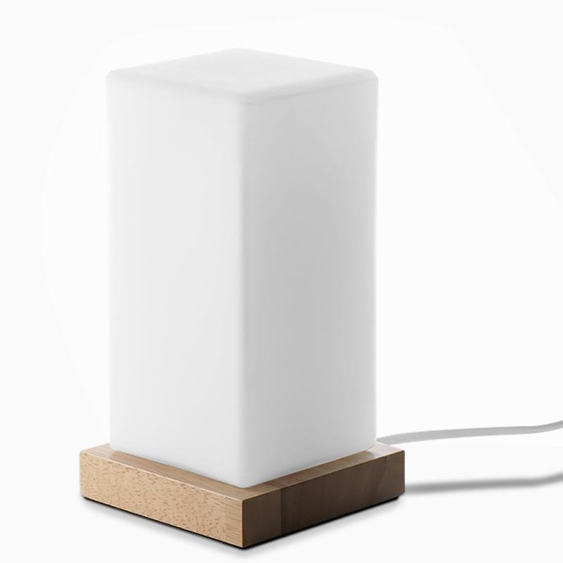 Rustic Wood Cube Battery-Powered LED Table Lamp for Living Room/Office