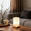 Rustic Wood Cube Battery-Powered LED Table Lamp for Living Room/Office