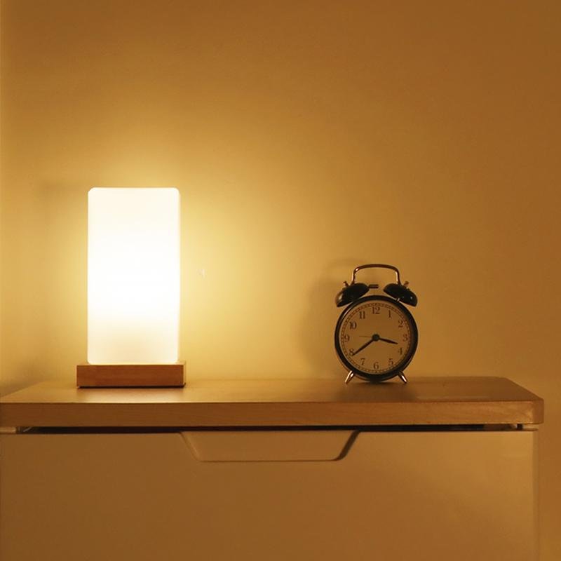 Rustic Wood Cube Battery-Powered LED Table Lamp for Living Room/Office