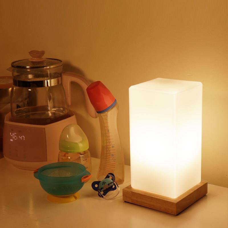 Rustic Wood Cube Battery-Powered LED Table Lamp for Living Room/Office
