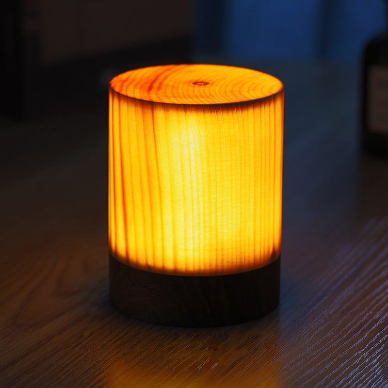 Modern Wood Grain Cube LED Table Lamp for Living Room Decor