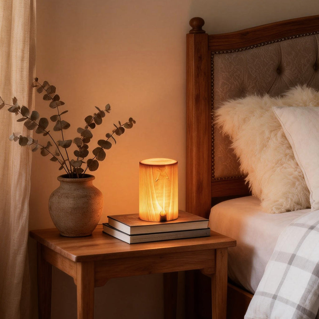 Modern Wood Grain Cube LED Table Lamp for Living Room Decor