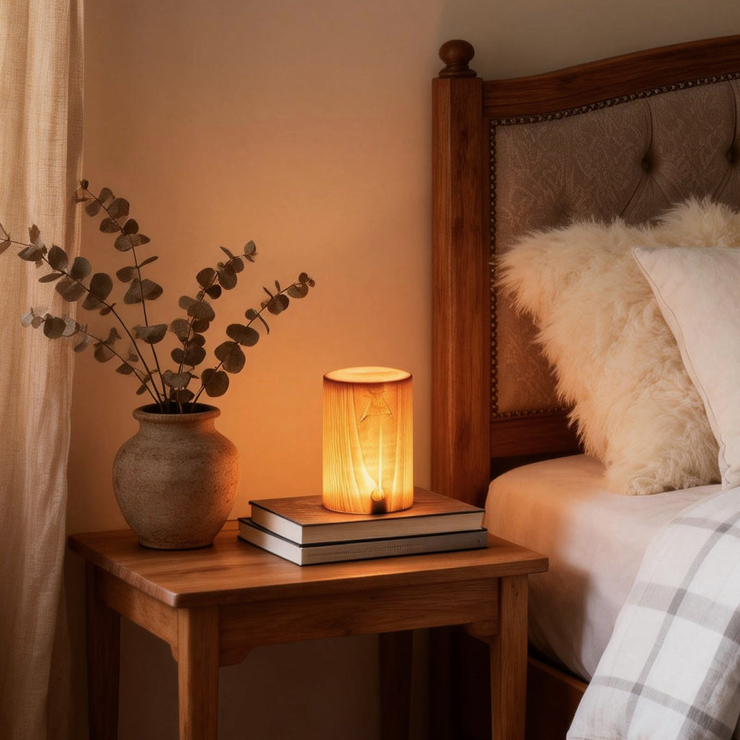 Modern Wood Grain Cube LED Table Lamp for Living Room Decor