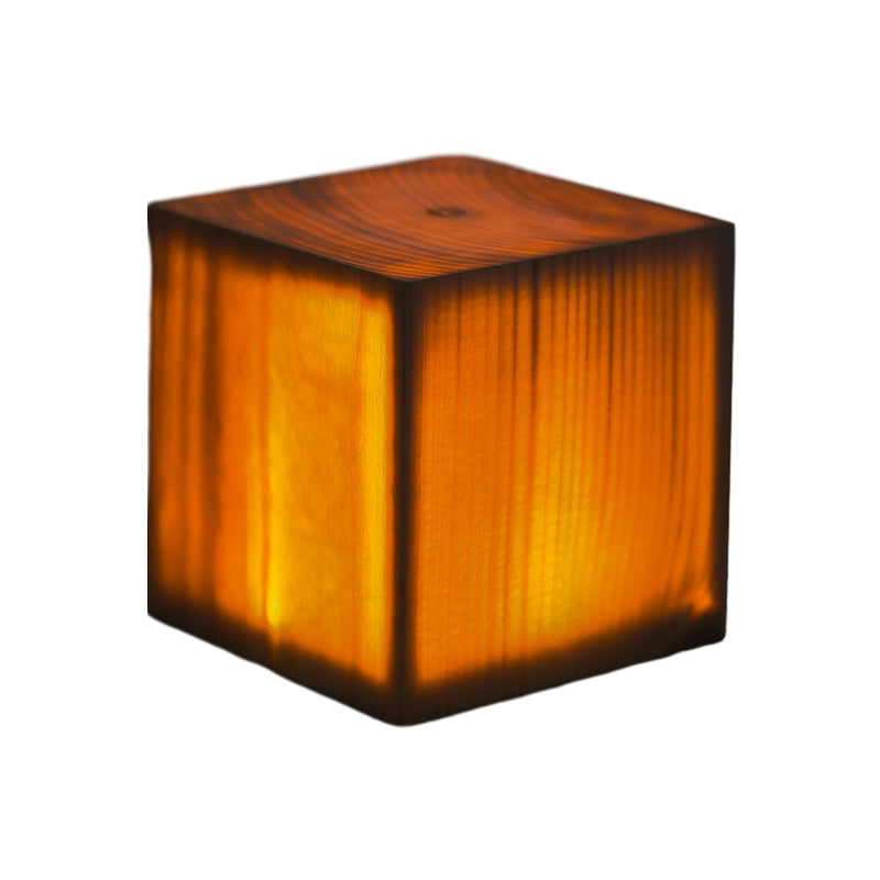 Modern Wood Grain Cube LED Table Lamp for Living Room Decor