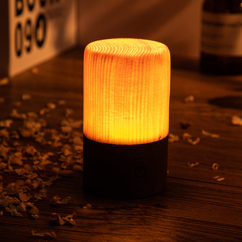 Modern Wood Grain Cube LED Table Lamp for Living Room Decor