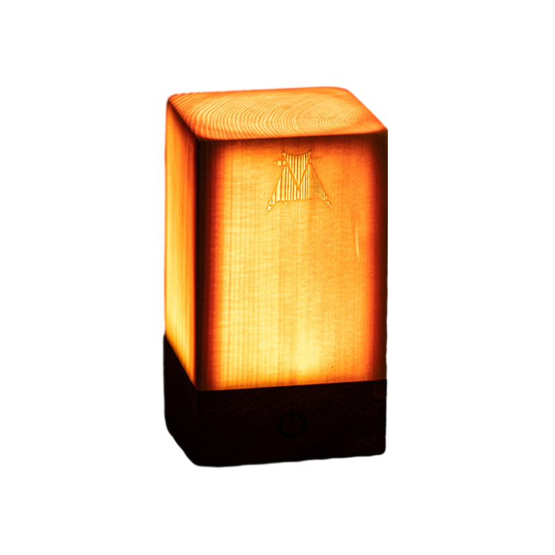 Modern Wood Grain Cube LED Table Lamp for Living Room Decor