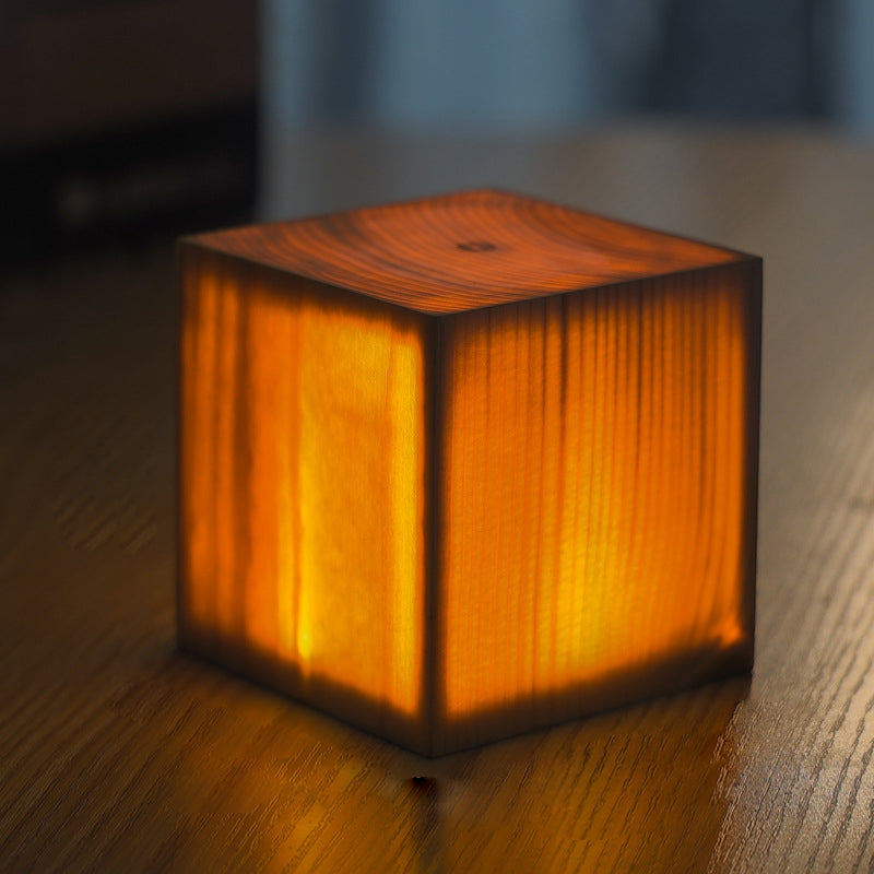 Modern Wood Grain Cube LED Table Lamp for Living Room Decor