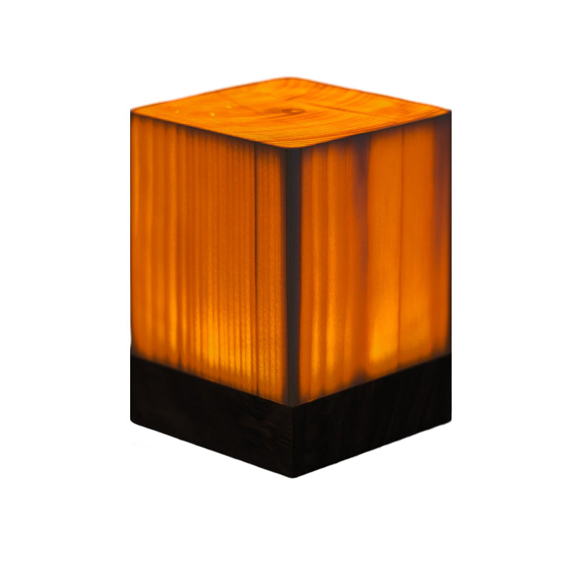 Modern Wood Grain Cube LED Table Lamp for Living Room Decor