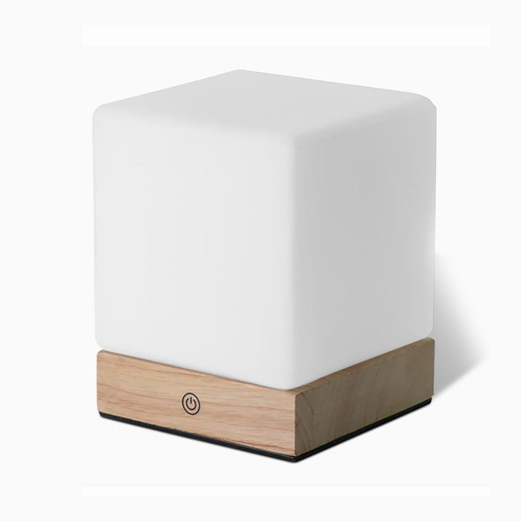 Modern Square Wooden LED Ambient Table Lamp for Bedroom or Living Room