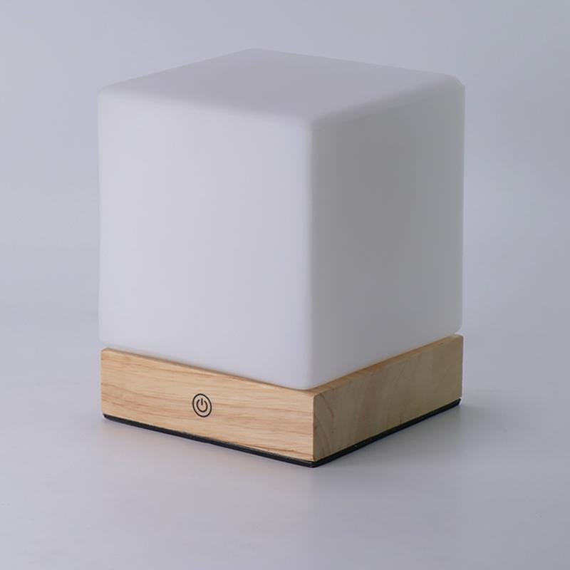 Modern Square Wooden LED Ambient Table Lamp for Bedroom or Living Room