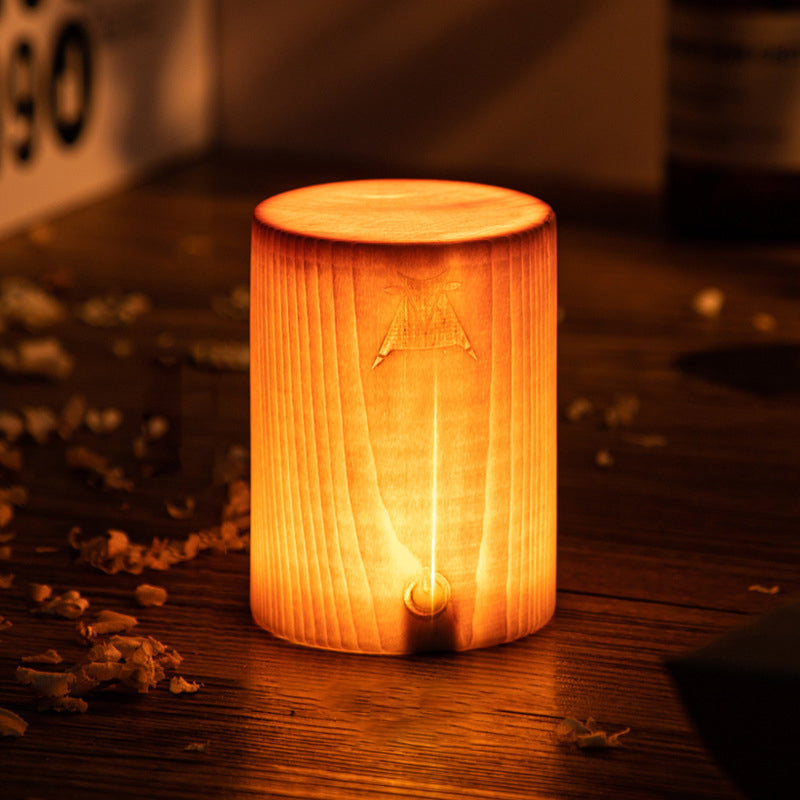 Modern Wood Grain Cube LED Table Lamp for Living Room Decor