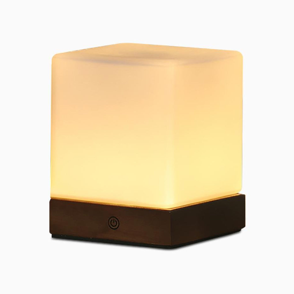Modern Square Wooden LED Ambient Table Lamp for Bedroom or Living Room
